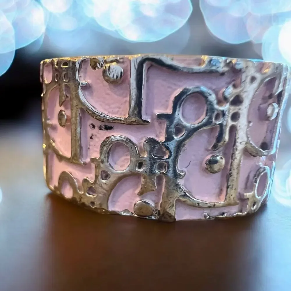 DIOR Vintage Women's Pink Iconic Trotter Girly Ring Monogram Silver Ring US 6 - Picture 2 of 4